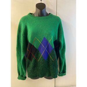 Nordstrom Scottish Shetland Wool Sweater Argyle Mens Medium M Green Blue